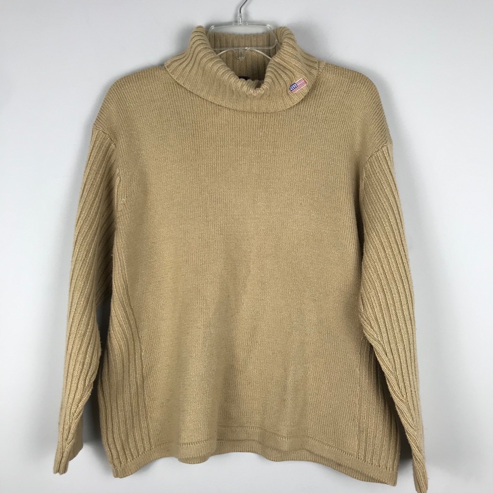 * LEMO Turtleneck Sweater Embroider USA Flag Camel